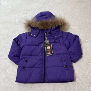 NWT Boppypig Girls Duck Down Puffer Jacket Fox Fur Hood Purple 12/18 Mon Kidcore